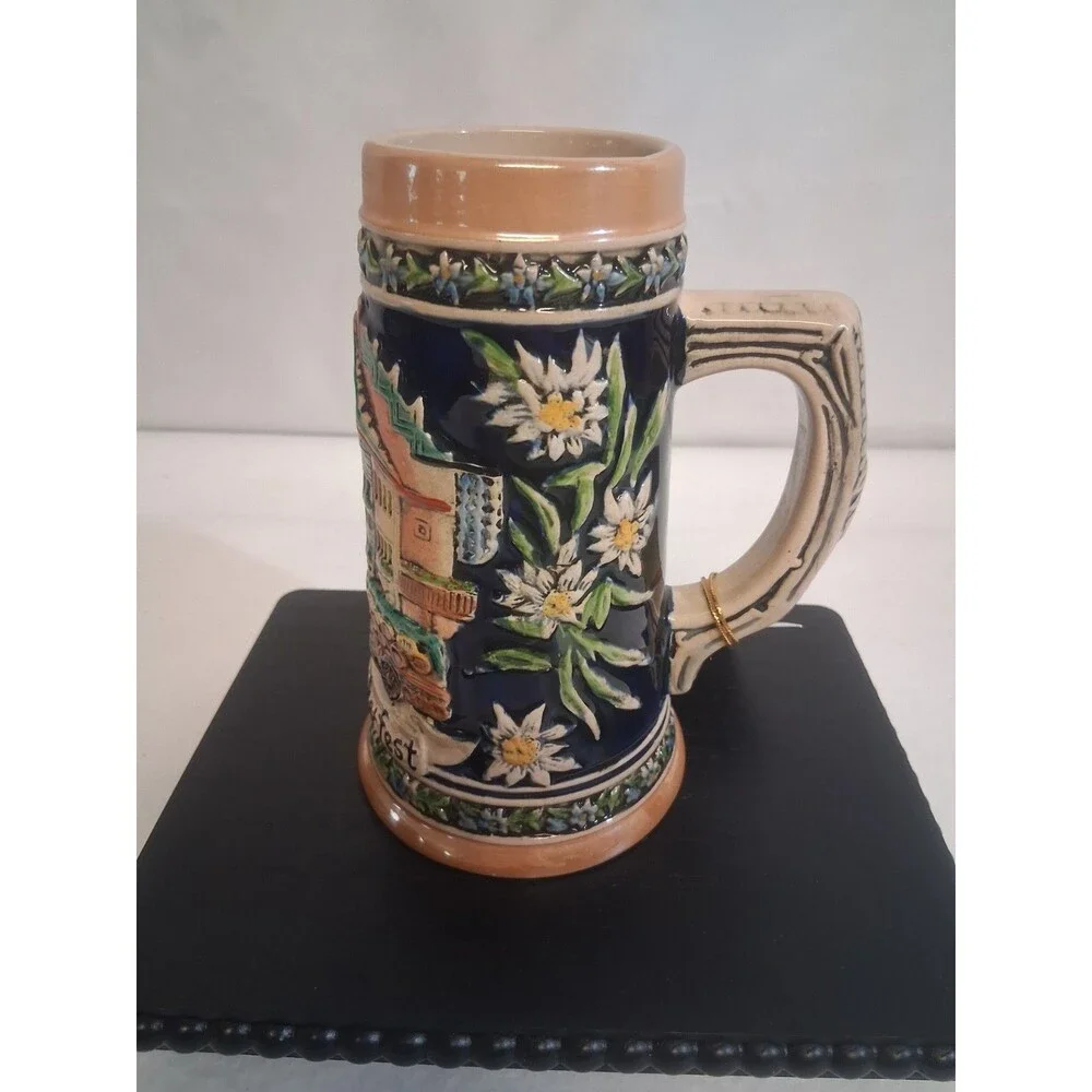 Vintage EHG German Beer Stein – Munich Souvenir, Floral Relief, Old‑World Charm!